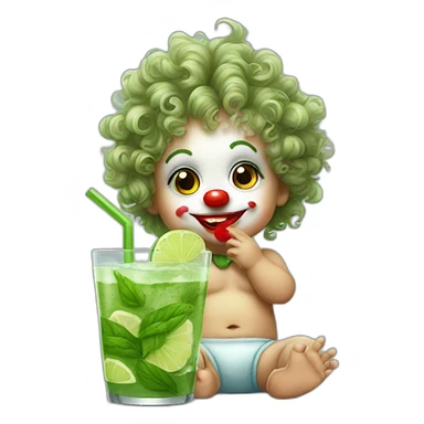 baby clown with curly hair drinking mojito sticker