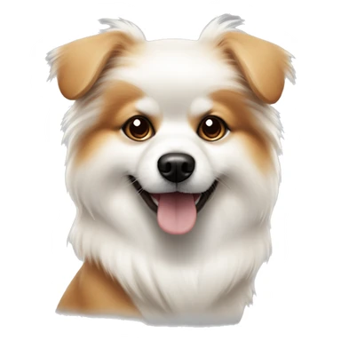 white little pomerian spritz with brown dog and black nose sticker