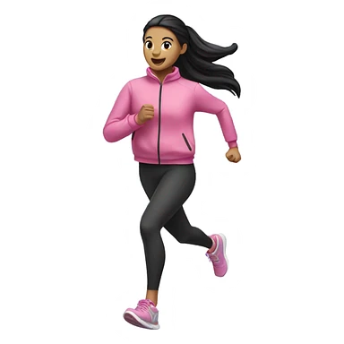 black long haird lady with a ponytail running while wearing a pink define jacket sticker