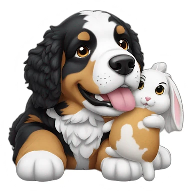 Berner sennen dog with a rabbit  plushie in his mouth sticker