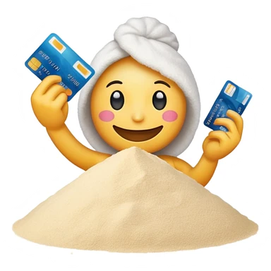 Happy emoji with credit card in hand and a pile of flour sticker