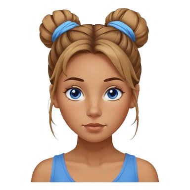 Attractive Woman with tan skin, wide face, freckles, messy bun hairstyle, and blue eyes sticker