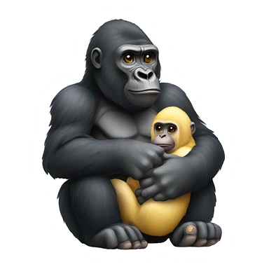 A gorilla holding a chick sticker