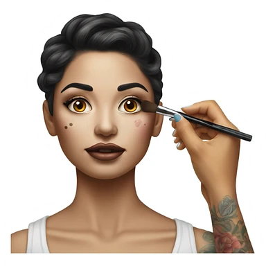 Hyper Realistic Beautiful lightly tattooed woman having make-up applied  sticker