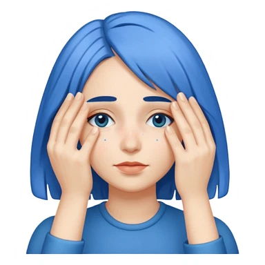 Woman with hand.covering eyes with medium length blue hair sticker