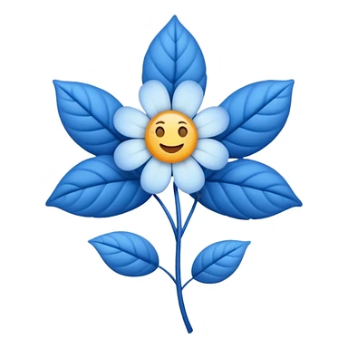 Şekli çiçek gibi ama yapraklar birleşik mavi olan ortasında beyaz bir tik olan emoji sticker