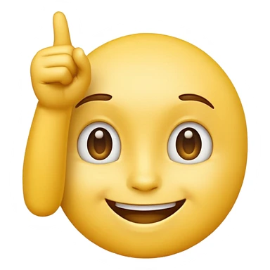 A normal smiling yellow emoji like the basic iPhone one's pointing to its head like it has a great idea sticker