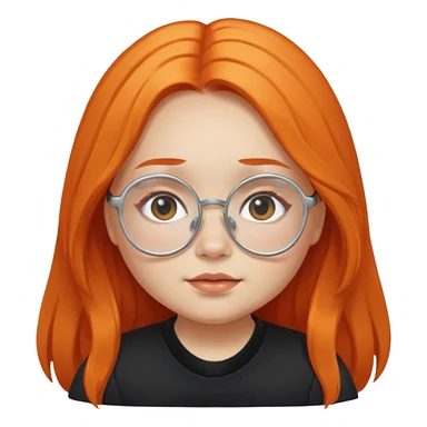 girl with chubby cheeks, long orange hair, and silver glasses. Black clothes sticker