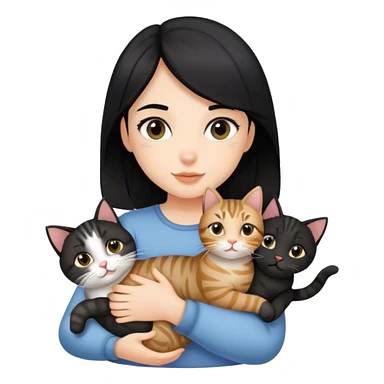 The black-haired girl is holding two tabby cats sticker