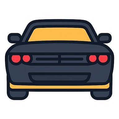 black Dodge Challenger with red front lights, colored icon sticker