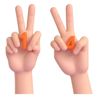 two hands, one showing the number 1 with fingers, the other showing the number 4 with fingers, clear and expressive, suitable for emoji or icon sticker