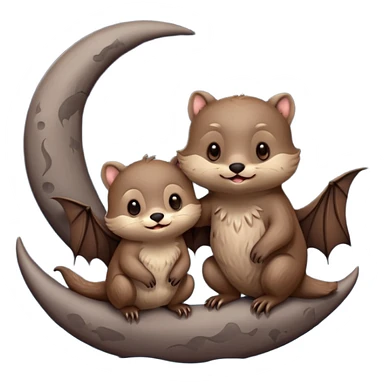 Bat and otter with moon sticker