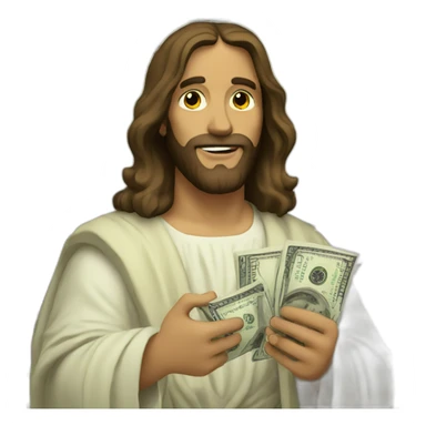jesus holding dollars sticker