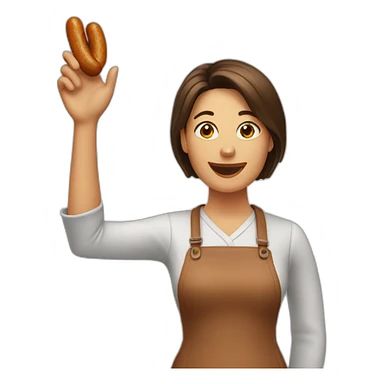 Woman waving a sausage sticker
