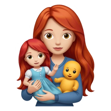 long red haired woman holding  doll sticker