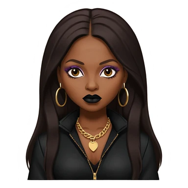 Foxy Brown, Rapper with dark brown long hair, black lip, black outfit sticker