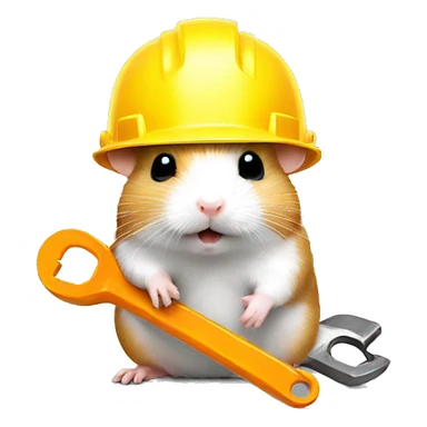 hamster in a construction helmet with a wrench sticker