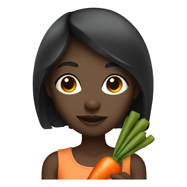 Dark skin girl with straight black hair holding a carrot sticker
