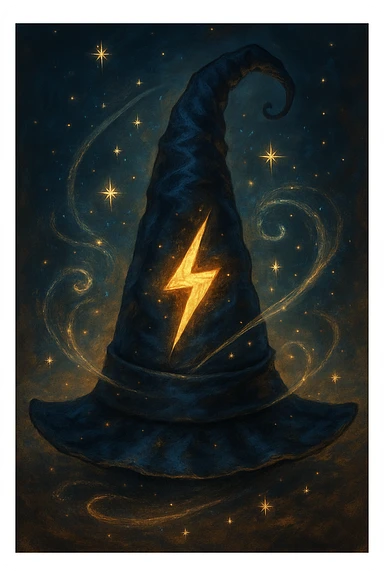 wizard hat with Harry Potter lightning bolt, magical, whimsical style sticker