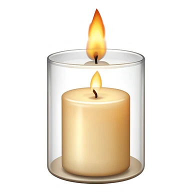 beige candle in clear container  sticker