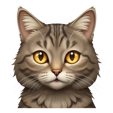 cinematic-[grey brown tabby cat]-realistic-emoji,-head-tilted-dramatically,-scruffy-[grey]-fur,-simplified-yet-realistic-focused-features,-highly-detailed,-glowing-with-an-almost-sarcastic-glow sticker