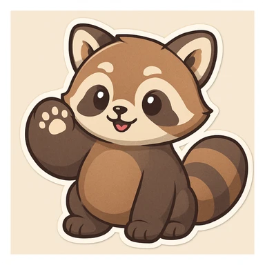 Make the red panda's fur color less orange, more muted and natural, while keeping it cute and in a cartoon sticker style. The original style is cartoon sticker style, so maintain that look in the edit. sticker