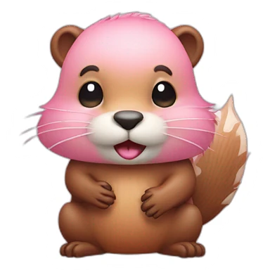 light pink fur cute beaver with big tail smoke sticker