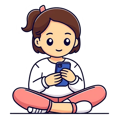 A cartoon-style sticker of a girl sitting in a phone with the text "Доделаем завтра." Use the provided photo as a reference for the character. Add a white outline to the sticker. Style the text to match the cartoon style. sticker