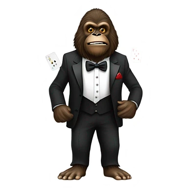 Bigfoot in a tuxedo with poker cards sticker
