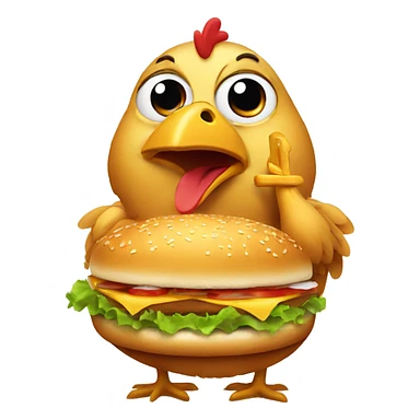 Chicken eating hamburger sticker