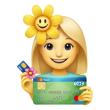 happy smiley with credit card and flower sticker