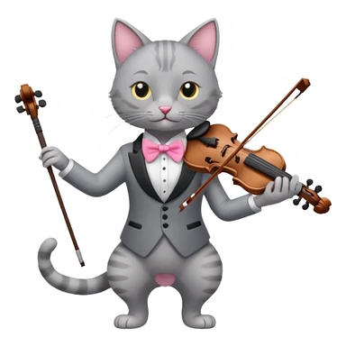 thin grey cat play violin, long full body, no tail sticker