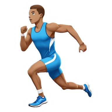 An icon showing a large stadium filled with cheering fans and bright lights In the background. The sky is clear and blue. a running track with lanes marked in white. A sprinter in mid-stride pushes forward, muscles tense.Transparent background emphasizes the speed and energy of running. sticker