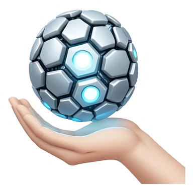 White skin hand holding a glowing AI core sticker