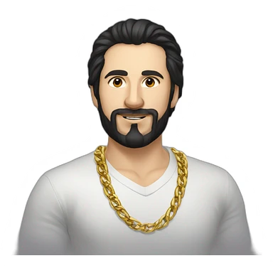 Russian hench man aged 30 wearing gold chain with black hair and short beard sticker