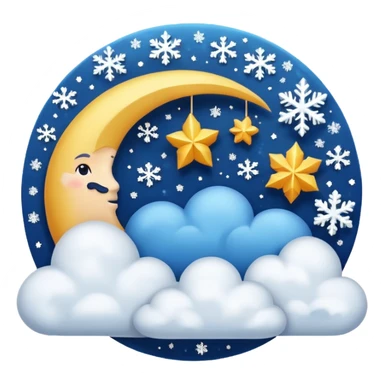 blue cressent with no face and with clouds with snow and thunder with no face too sticker