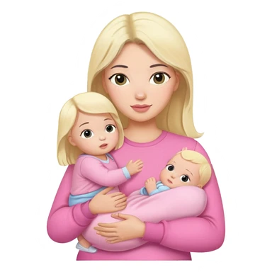 black hair mom and baby blonde girl realistic pink sticker