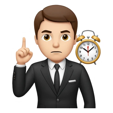 annoyed boss pointing at the clock sticker