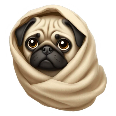 The pug is wrapped in a blanket sticker