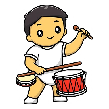 Person playing a drum to announce sahur time during Ramadan sticker