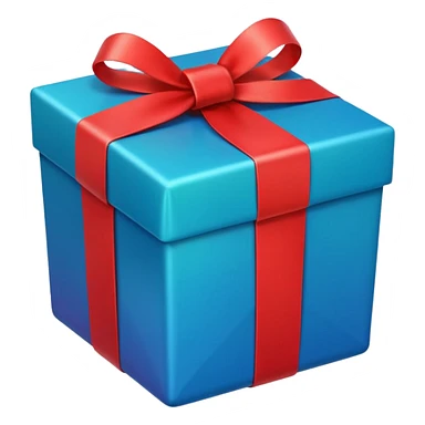 A square gift box tied with a bright red ribbon, in Apple iPhone emoji style. Vibrant colors, smooth gradients, glossy highlights, clean simple shapes, no outlines, slight 3D depth. sticker