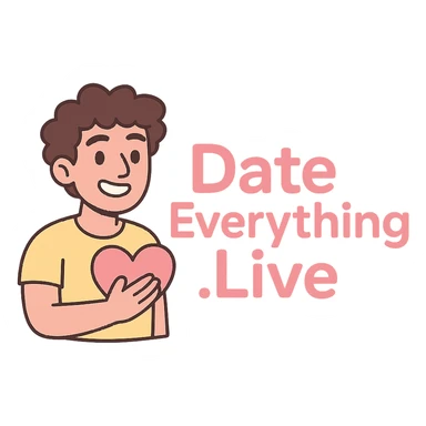 flat, wide logo for 'DateEverything.Live' with text, pink and lemon yellow color scheme, transparent background, modern, inclusive, clean, friendly, playful, welcoming, LGBT-friendly, suitable for top navigation bar sticker