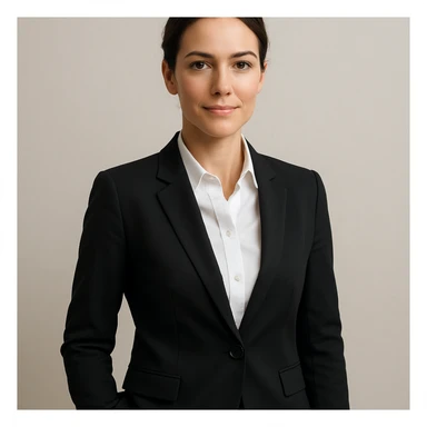a professional-looking person in business attire with a confident expression, neutral background, modern style sticker