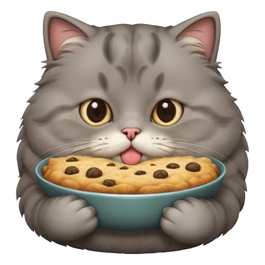 Gray cute cat eating food with cheeks full fat very very fat  sticker