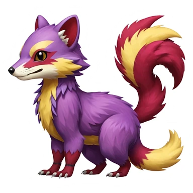 Purple, red, yellow Trico-Sergal-Furret-Ferret-Wolverine-Vernid-fusion-Fakemon-animal-hybrid-creature, full body sticker