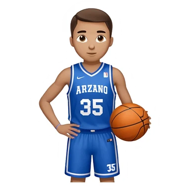 Giocatore basket con il pallone con il numero 35 e completino azzurro e bianco con il nome sulla maglia basket arzano sticker