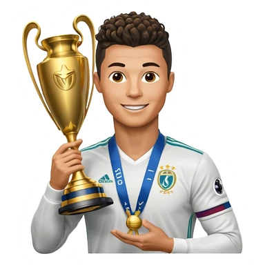 Cristiano Ronaldo holfing the champions league with noodle hair sticker