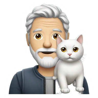Man withe gray hair with small beard with a white cat in his hand sticker