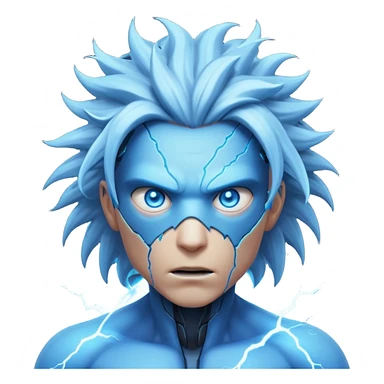 electric lab mutant portrait, head and shoulders only, glowing blue energy cracks on skin, wild hair, intense eyes, sci-fi lab accident vibe, 3D cartoon, mobile game icon style, clean background, no text, no watermark

 sticker