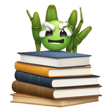 A stack of books sitting on a bamboo desk with a tasty book being in the middle  sticker